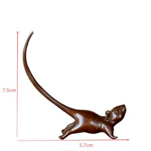Mini Chinese‑Style Home Decor Ornament Vintage Pure‑Copper Long‑Tailed Rat Tea Pet