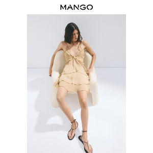 Mango | Autumn New Style French Atmosphere Ruffle and Bead Trim Dress