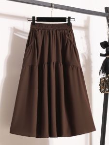 High Waist Pocket Half Skirt Black Midi A-Line Skirt Slimming Versatile Summer plus Size Clothing up to 200 Pounds