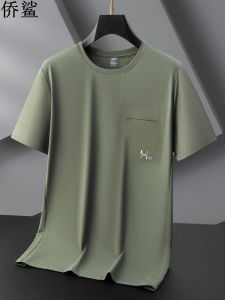 Quick Dry Large Size Short Sleeve T-Shirt Men Summer Loose Fashion plus Size round Neck Ice Silk Cool Feeling Breathable Thin Pocket Top