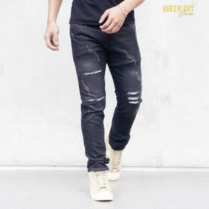 Celana Jeans Pria Sobek Tidak Tembus Slimfit Ripped - Celana Biker Pria Black Jazz