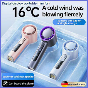 Refreshing and Cooling 6000mAh Portable Handheld Fan Strong Wind 1-100 Level Adjustment LED Display Screen Semiconductor Cooling Fan Long Battery Life Rechargeable Turbo mini Fan Suitable for Travel Work