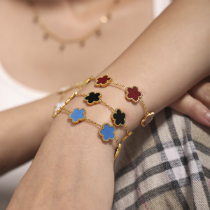 Adjustable New Design Gold Plated Stainless Steel 316L Plant Flower Bracelet With Five Leaf Petals Women Luxury Gift Clover