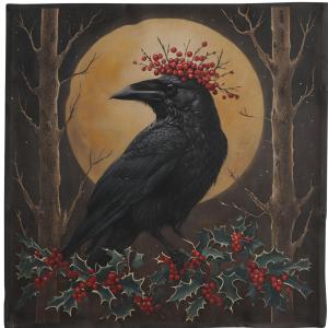 VIKAMA Dark Moon Crow Holly Tablecloth Retro Witch Altar Cloth Mysterious Red Fruit Crow Tarot Divination Tarot Card Tablecloth