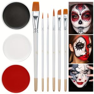 ชุดสีเพ้นท์หน้าและตัว 4 ชิ้น สีดำ ขาว แดง สีน้ำมัน พร้อมแปรง 6 อัน ชุดเพ้นท์หน้าและตัวสำหรับเด็กและผู้ใหญ่ สำหรับวันฮาโลวีน