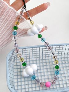 Adorable Colorful Crystal Cloud Phone Case Lanyard Womens Style Mobile Phone Accessories Beaded Hanging Decorations