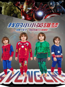 Iron Man Childrens Loungewear Suit Boys and Girls Spider-Man Pure Cotton Intimates 2-8 Years Old US Team Bottoming Shirt All Year Round