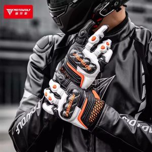 SltcrPasion Goatskin Leather Gloves for Motorcycle for Men Riding Gear Gloves Motorcycle Rider Touch Screen Design Carbon Fiber Protection Skidproof Wear-resistant Reflective