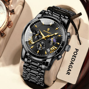 POEDAGAR Original Fashion Men Watch Waterproof Luminous Date Chronograph Luxury Man Watches Stainless Steel Mens Quartz Watches