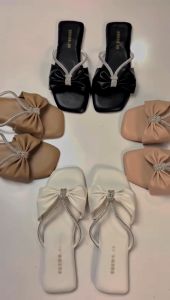 Sandal Wanita Teplek Pita Mutiara Size 37 - 41 Sendal Teplek Cewek Flat Selop Kekinian Terbaru | Sendal Cantik Lucu Elegan Santai | Others