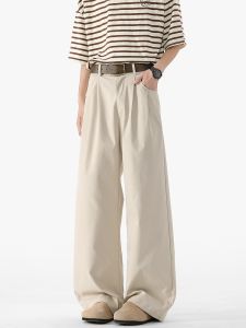 Quần Ống Đứng Màu Kaki Rộng Rãi Cho Nam Phong Cách Nhật Bản Đơn Giản Quần Tây CleanFit Dáng Rộng Dài Mùa Xuân