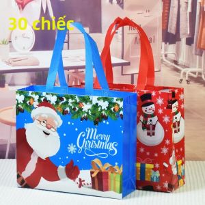 Túi Tote Giáng Sinh Thiết Kế Ông Già Noel Tuần Lộc Bông Tuyết Dày Dặn Không Dệt Chống Thấm Nước Dùng Làm Quà Tặng Trang Trí Ngày Lễ
