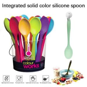 1PC Integrated Solid Color Silicone Spoon Large Dining Spoon Soup Spoon Mixing Spoon Seasoning Spoon Kitchen Cooking Tool