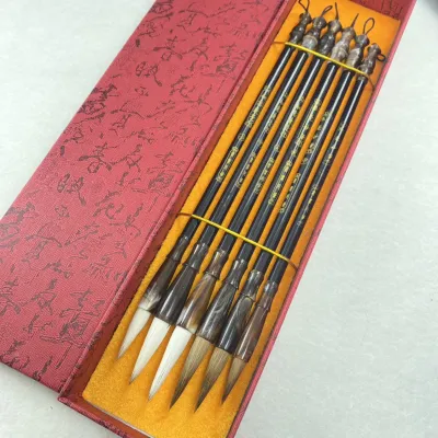 7-Piece Calligraphy Brush Set Wolf Hair Sheep Hair Brushes for Beginners Traditional Chinese Painting Hard Hair Brush Professional Grade