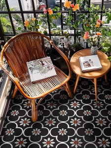 French Vintage Floral Tile Floor Stickers Waterproof Bathroom Ground Renovation Wear-Resistant Self-Adhesive Home Decor