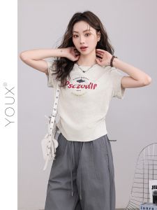 YOUXIANG | Áo Thun Tay Ngắn In Cá Mập Dành Cho Nữ
