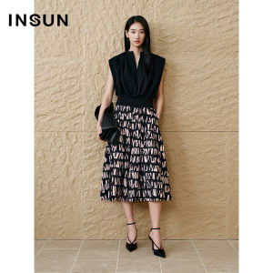 Insun Summer 2025 Cotton Blend Shirt Classic Straight Cut Long Sleeve Striped Pattern Button Closure Womens Premium Fashion