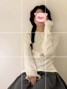 สีขาว แขนยาว ผู้หญิง เสื้อฐาน ลูกไม้ เสื้อยืดตัดแต่งด้านใน หลากหลาย สีบริสุทธิ์ ฤดูใบไม้ร่วง ฤดูหนาว แขนลายดอกไม้สไตล์ใหม่