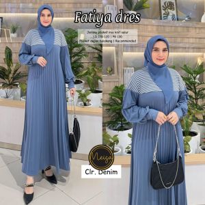 Dress fatiya - jersy plisket mix knit salur Ld 110-120 pb 130 plisket depan belakang