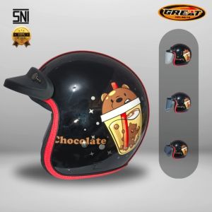 Great Helm Bogo Kulit Tengah Hitam Glossy Motif Boneka Boba Wanita SNI Termurah T01