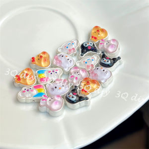 สร้อยคอโซ่โทรศัพท์โลหะผสมคาร์ตูน Sanrio ชุบเงิน ลูกปัดโซ่โทรศัพท์ DIY อุปกรณ์เครื่องประดับแฟชั่น ลูกปัดตัวอักษร