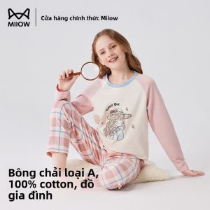 Bộ đồ ngủ bé gái MiiOW Cat Lady làm bằng vải cotton dài tay thoải mái thoáng khí