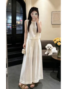 Ge·an·fei | Bộ Hai Mpiece Áo Không Tay Trắng & Quần Ống Rộng Cho Nữ Mùa Hè