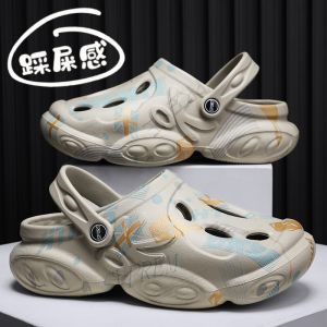 Mens Summer Outdoor Wear Holes Shoes Sports Sandals Anti-Slip Thick Bottom Large Size 47 Covered Head Half Slippers