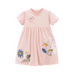 Jumping Meters 2-7 Years Summer Princess Baby Girls Dresses Dots Ice Cream Applique Party Birthday Kids Short Sleeve Frocks