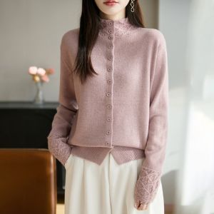 YUEXINYIRONG | Elegant Lace Design Knit Cardigan Gray