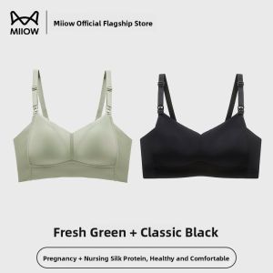miiow | Maternity Nursing Underwear Gathered Side Breast Reduction Postpartum Feeding Large Size Bra Comfortable Soft Nylon Fabric