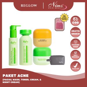 (Ready Free Gift) Reglow Paket Acne | Facial Wash Toner Cream dan Night Cream