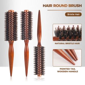 6 Style Wood Handle Round Straight Twill Hair Comb Rolling Brush Boar Bristle Round Barrel Hair Curling Brush Hairdressing Tool