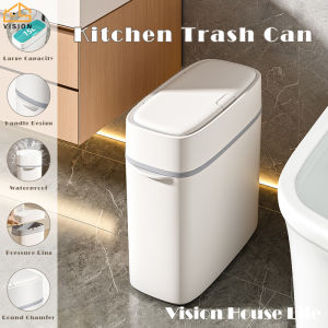 Vision 15L Slit Trash Can with Lid Bathroom Press Type Garbage Can Modern Slit Waste Basket Pop-up Lid Wastebasket Thin Rubbish Bin for Living Room/Office/Kitchen and Narrow Spaces