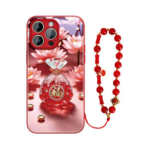 GGUU | Full Protection Phone Case for iPhone 16 17 Pro Max 15 14 13 12 11 XR Red for Women with Bracelet