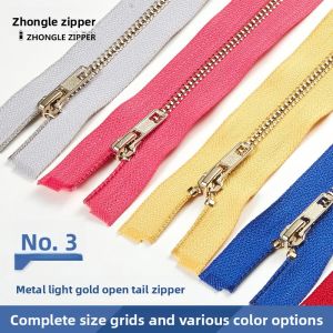 No.3 Metal Light Gold Zipper Open Tail for down Jacket Leather Coat Bag High End Zipper Home Sewing DIY Accessories