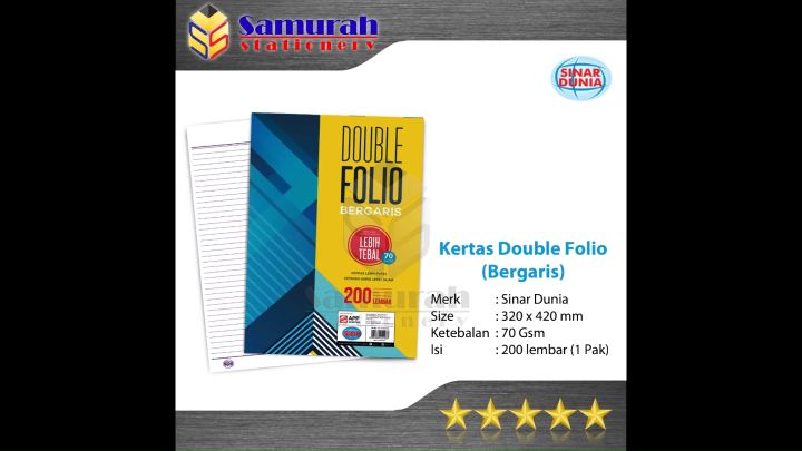 Kertas Double Folio Bergaris Sidu isi 200 Lembar / Folio Garis Sinar Dunia 200 Lbr / Rulling F4 200