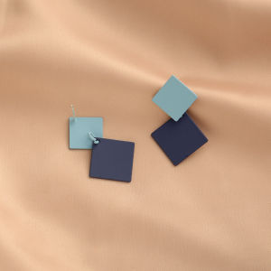 Blue Earrings 2021 New Style Simple Minimalist Cold Tone Womens Clip-On No Piercing Required Fashionable Geometric Design