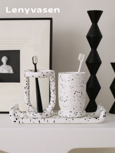 Lenyvasen Bathroom Toiletries Bathroom Three-Piece Bathroom Mouthwash Cup Ceramic Tray Set