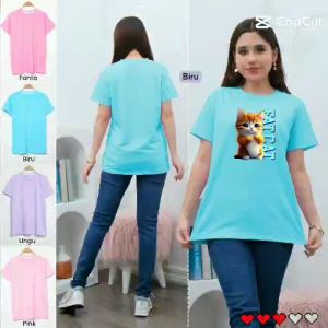 Baju Kaos Oblong Atasan Wanita Lengan Pendek Model Terbaru Bahan Katun