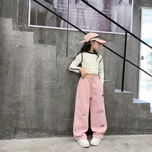 กางเกงเด็กผู้หญิง กางเกงสแล็ค เด็กผู้หญิง ขายาวกว้าง สไตล์กีฬา กางเกงขายาวเด็ก 7-15 ปี ใหม่สําหรับปี 2025