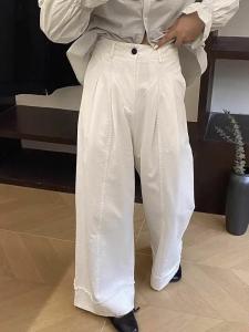Korean Style High Waist Loose Wide Leg Pants Womens Spring Autumn New Style Half Elastic Cuffed Straight Cut Trousers