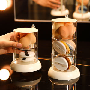 Aubiden Multi-Layer Rotating Makeup Storage Box Transparent Cotton Holder Dust-Proof Organizer for Bedroom Cosmetics