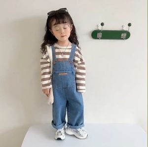 Boys overalls childrens autumn pants 2024 new style baby spring and autumn jeans girls simple pants trend