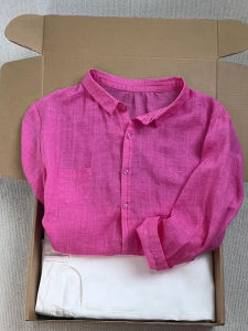 PAIBOLI | Relaxed Style Rose Pink Linen Blouse for Women with Sun Protection
