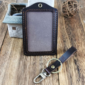 Handmade Cowhide Work ID Card Holder Vintage Genuine Leather Bus Card Proximity Card Bag Campus Meal Card Protective Cover
