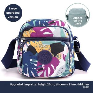 Oxford Cloth Canvas Bag Womens Fashionable Multi-layered Crossbody Shoulder Bag with Zipper Leisure Floral Print Handbag