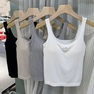 เสื้อกั๊กคอเหลี่ยมผ้าฝ้ายลูกไม้แขนกุดทรงเข้ารูปสำหรับผู้หญิง ไม่ต้องใส่เสื้อชั้นใน เสื้อกล้ามหลวมๆ ดีไซน์หลังสวยงาม