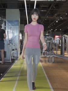 UMISO Women Round Neck Slim Yoga Shirt Stretch Breathable Gym Running Fitness Short Sleeve Quick Dry Long Sports Top