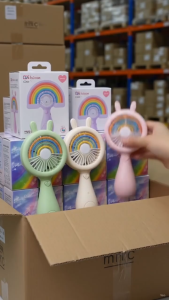 Quạt mini cầm tay cute Quạt tai thỏ mini Quạt tích điện mini cầm tay Quạt mini hình cầu vồng Quạt cầm tay dễ thương cho bé gái